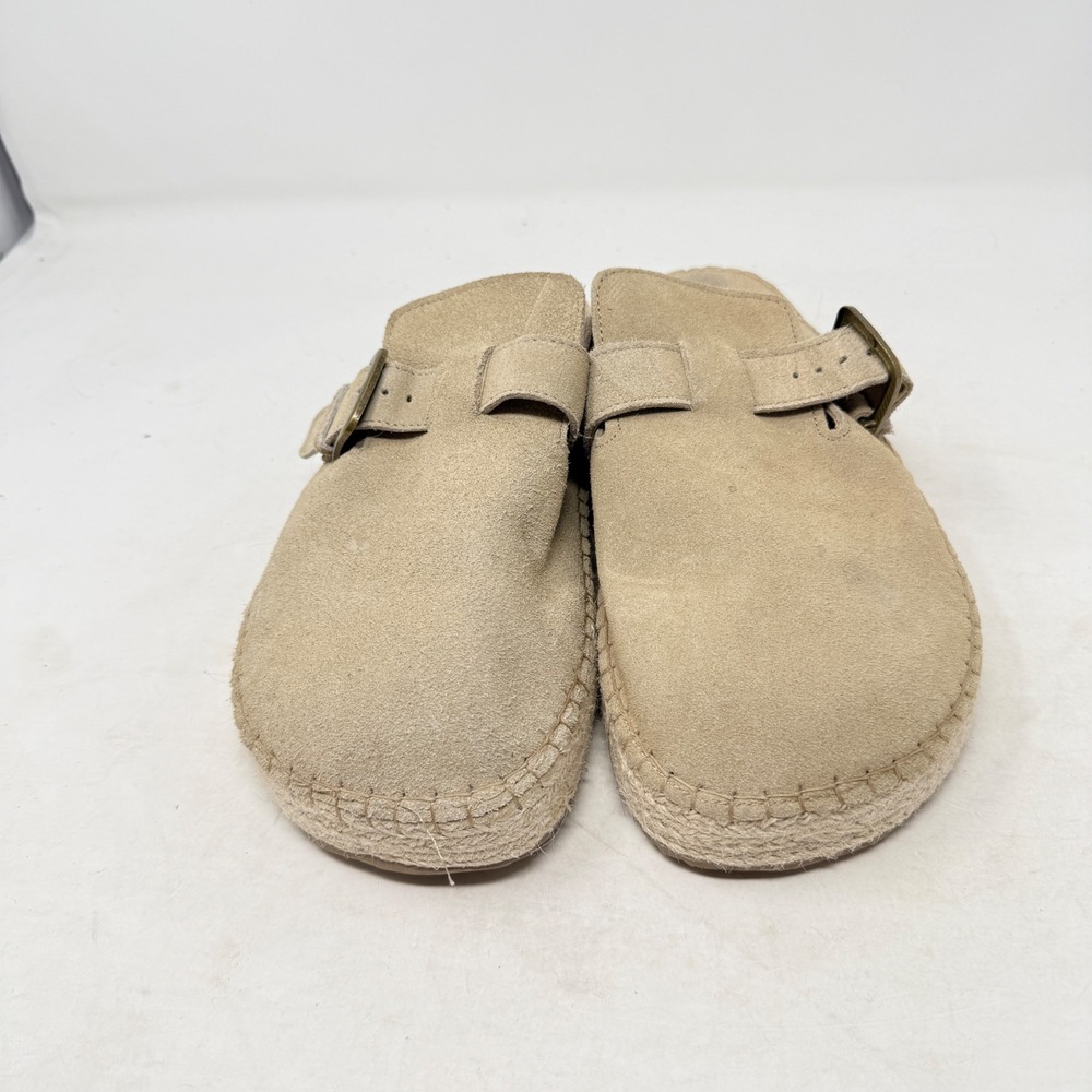 Haute Hippie Style Suede Espadrille Mules Tan 10M Buckle Platform Clogs Boho - Picture 6 of 7